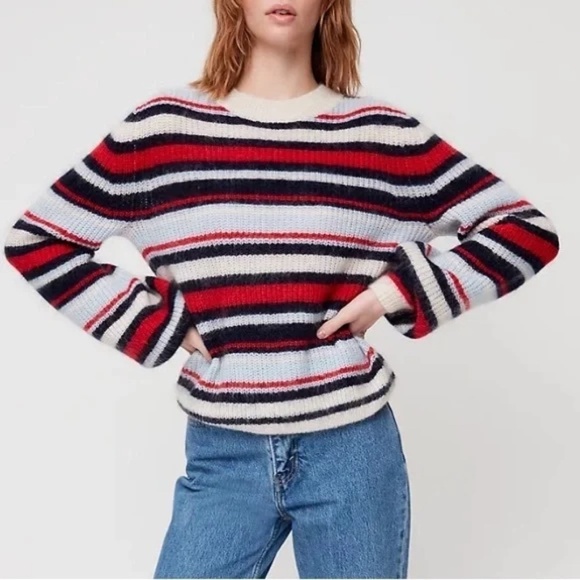Aritzia Little Moon Gardenia Wool Striped Knit Sweater Red Blue White - Sz M - Picture 3 of 15